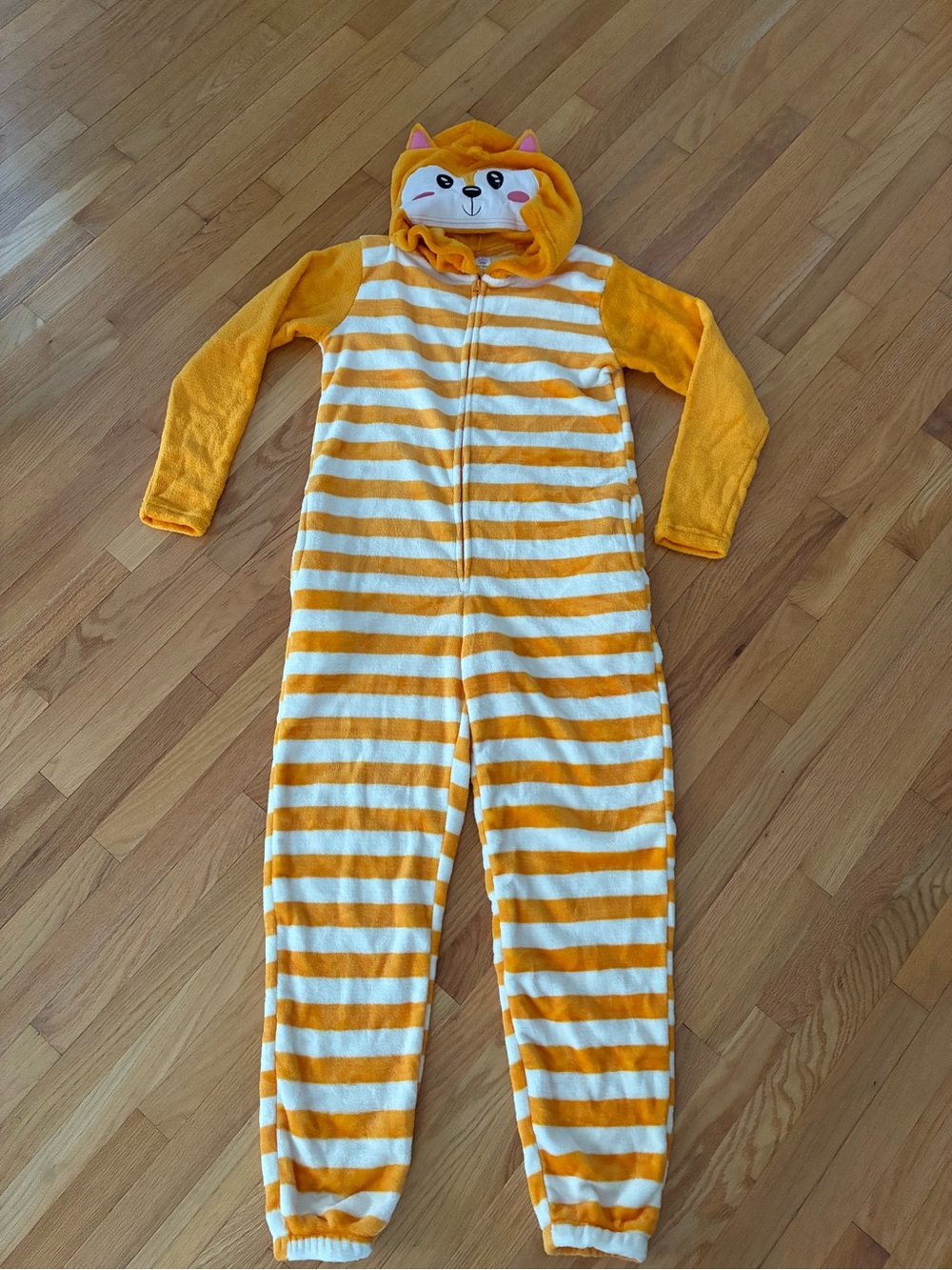 NWT Cozy Yellow & White Striped Hooded Fox Footie.  Size S